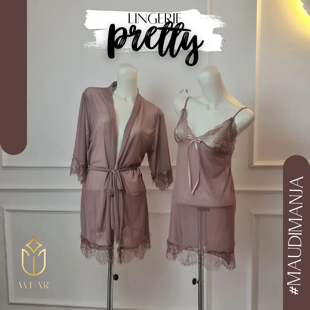 SET LINGERIE PRETTY DAN KIMONO / GAUN MALAM / BAJU TIDUR RENDA MALAM WANITA