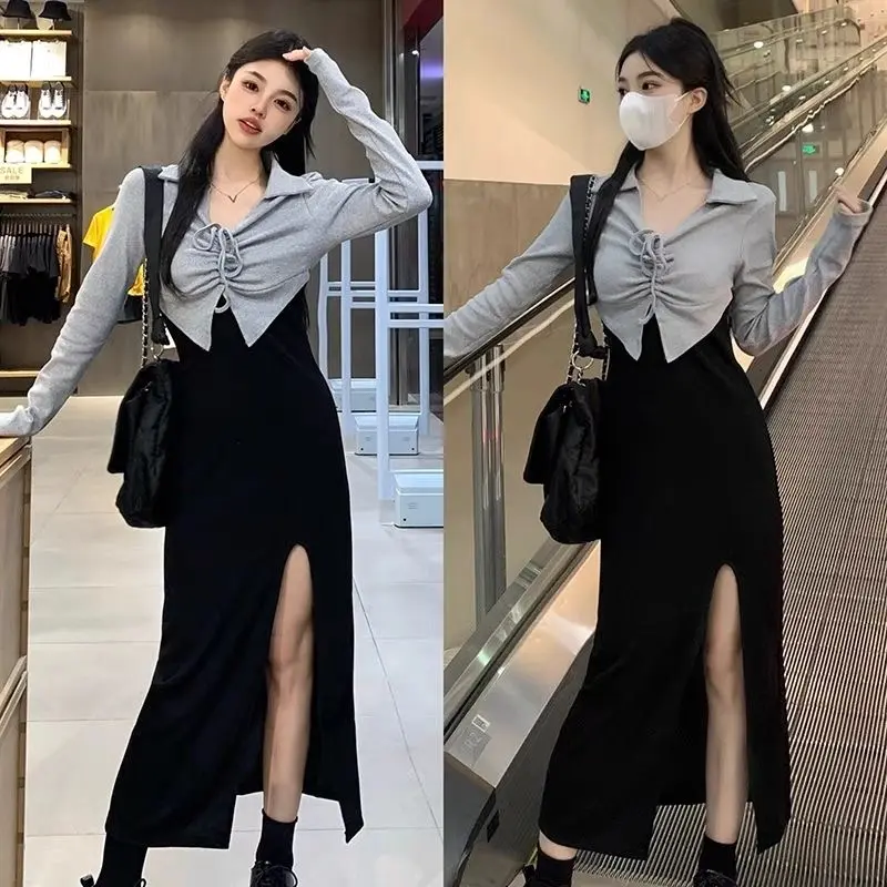 Dress Basic Simple Knit Lembut Premium Bahan Melar Lengan Panjang Gaun Casual Bodycon Slim Sexy Wanita  Baju Home Dress Nyaman M436 3