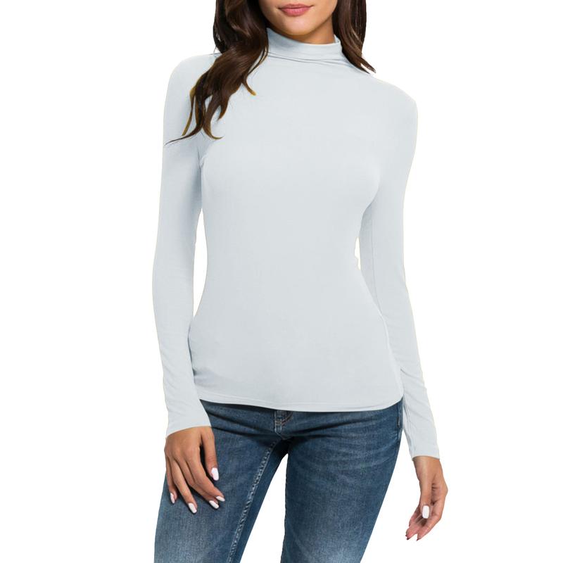 Product Introduction of Women's Solid Color T-Shirts Turtle Neck Long SleevesFit Casual Fall Pullover Tops Cotton Womenswear Lingerie Streetwear 32