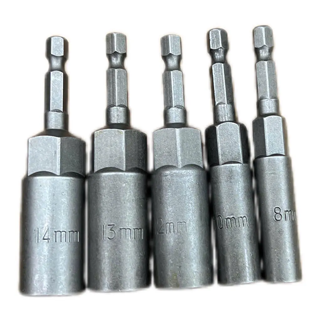 Combo 5 Đầu Chụp Bulong Bắn Vít Chân Lục Giác dài 80mm size 8mm - 10mm - 12mm - 13mm - 14mm đầu  khẩu đầu  khẩu