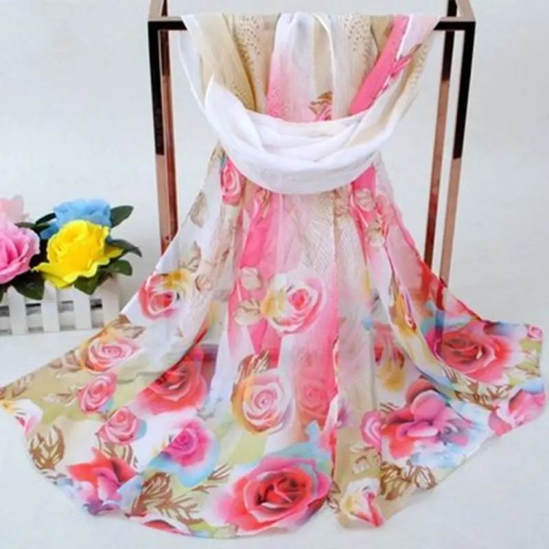 Women fashion chiffon scarf rose flower scarf soft wrap women long scarf