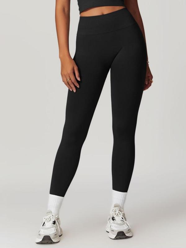 Women's Solid High Waist Seamless Sports Skinny Pants, Sporty Comfy Breathable Leggings for Yoga Gym Workout, Ladies Sportswear for All Seasons 4