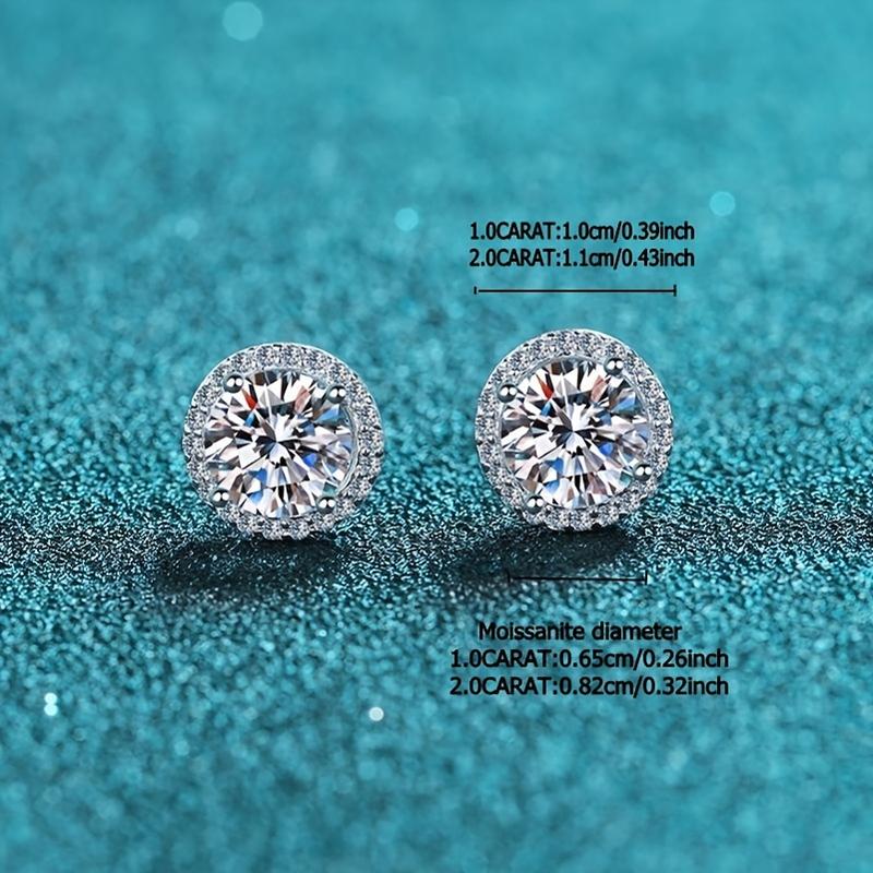 Product Introduction of round Shiny Moissanite Design Ear Studs Sterling Silver 925 Silver Exquisite Gift Band Gift Box 3