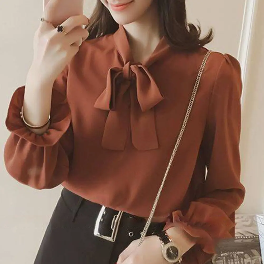 Áo Sơ Mi Nữ, Phong Cách Pháp, Cổ Điển Thường Ngày Dài Tay, Có Nơ, DTLK