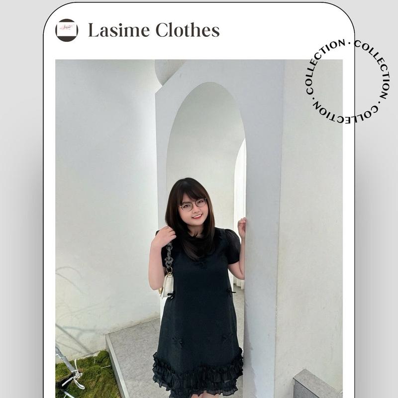 Đầm suông nhún bèo 2 tầng, váy đầm suông tay bồng 2 lớp chất liệu tơ cao cấp Lasime Clothes Nữ Women 4