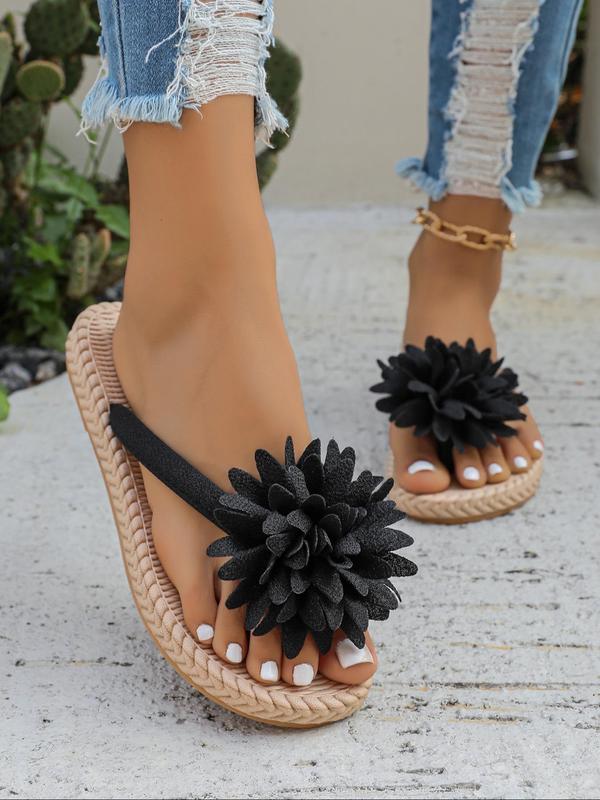 Women's Flower Decorated Flip Flops Slippers, Casual Comfortable Flat Sandals for Beach, Fashionable Barefoot Shoes for Indoor & Outdoor Wear 2