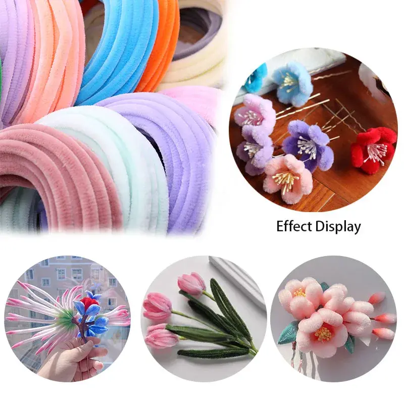ลวดบิดเกลียว Chenille สำหรับดอกไม้ 100 ชิ้น ฝอย DIY กล้วยไม้  ลวด กํา มะ หยี่