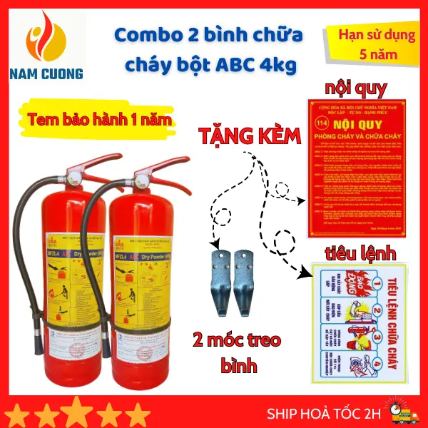 Mua 2 bình bột 4kg EVA, bột ABC  tặng 1 bộ nội quy tiêu lệnh dùng cho gia dình, văn phòng công ty để trang bị pccc