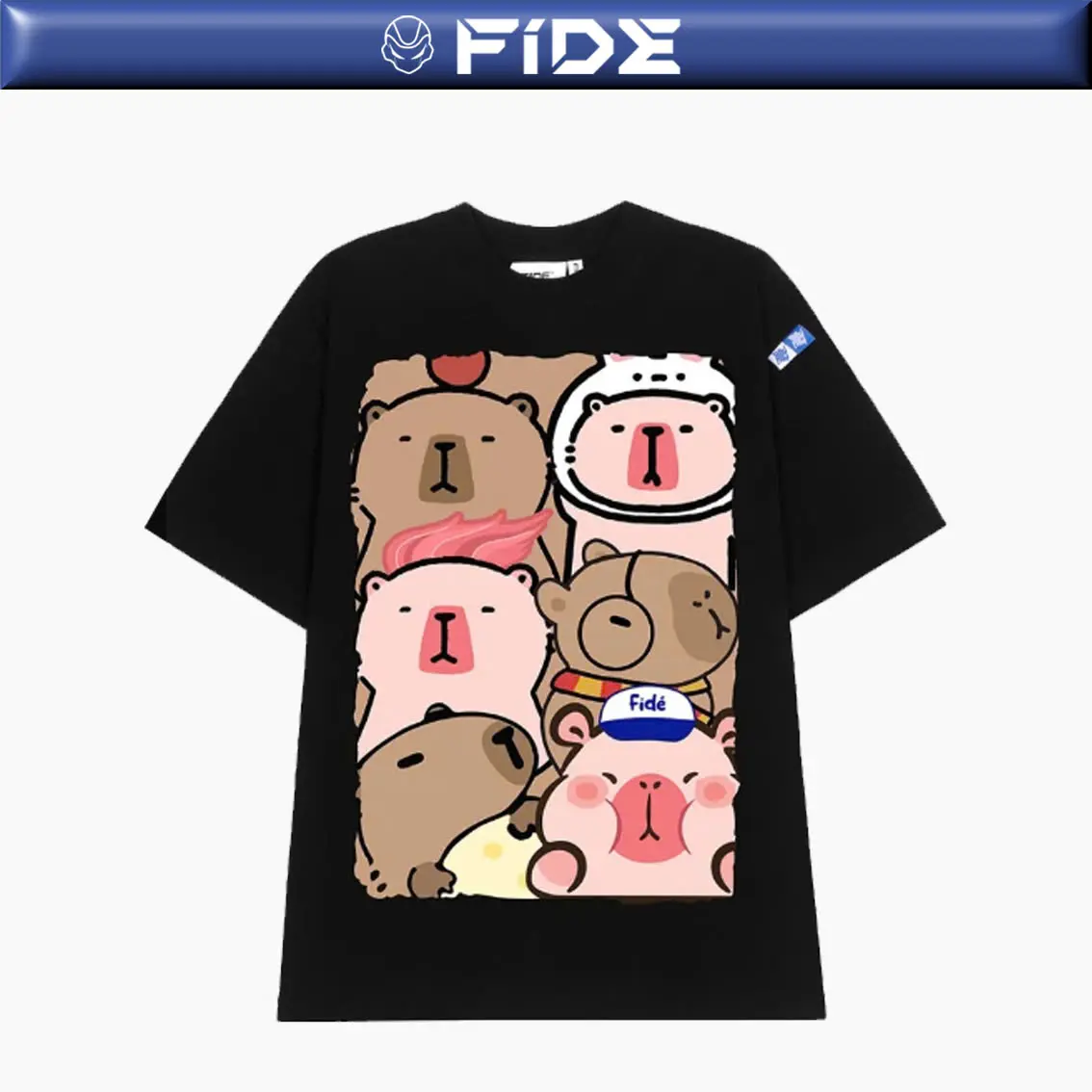 Áo thun FIDE CAPYBARA unisex form rộng cổ tròn CAPYBARA - AT62 Menswear Cotton Đen