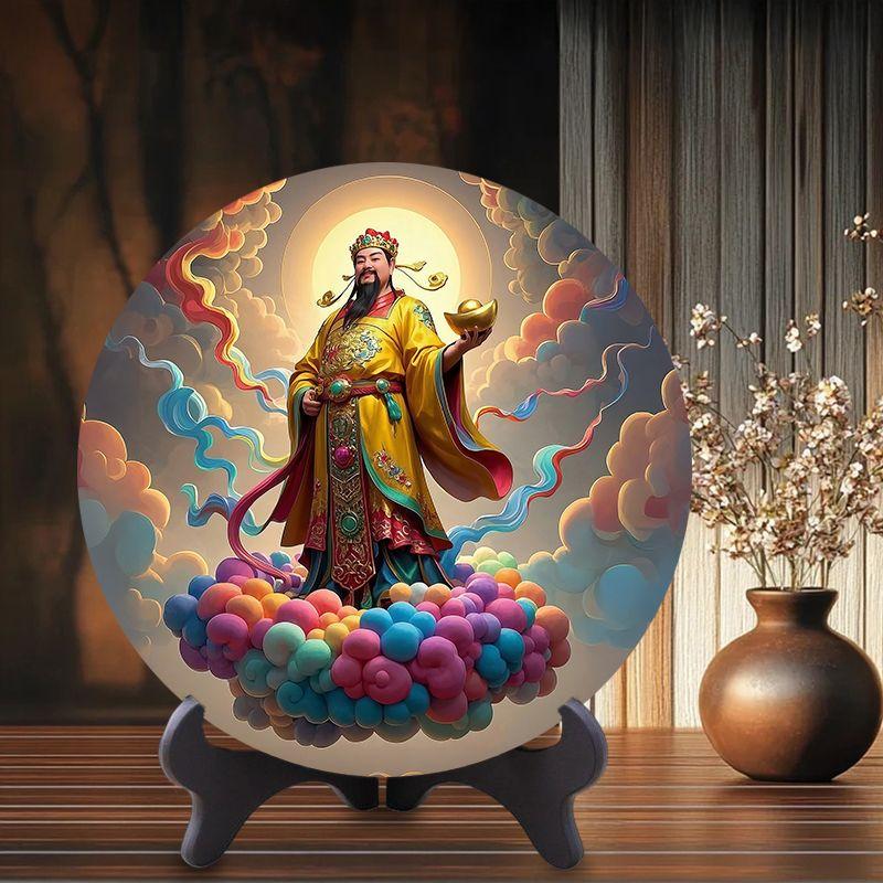 Product Introduction of Fortune God Arrives Wealth Comes Round Plate Wealth-Attracting Ornament Living Room Office Desktop Display Wealth Gathering Gift for Friends Clients 1