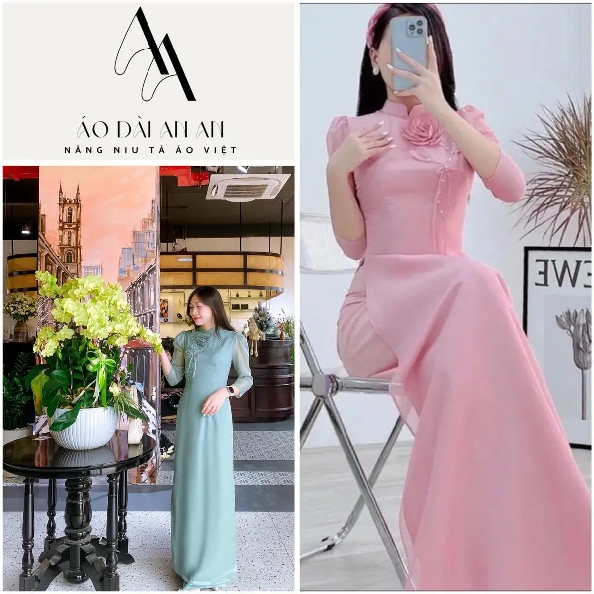 Áo dài cách tân An An cổ truyền thống mã AA03 Nữ Hồng Voan Women Dress Voi Màu Hồng Wine Knot