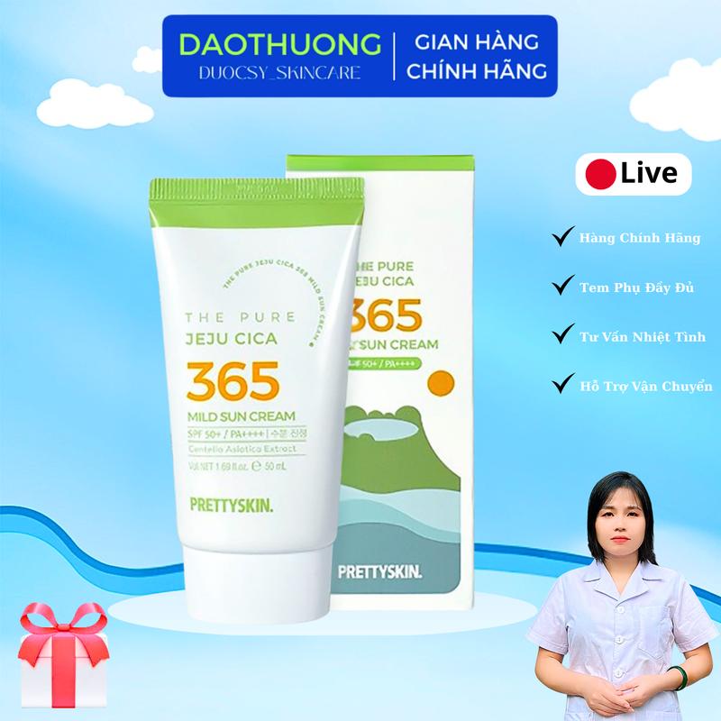 Pretty skin: Kem Chống Nắng Hàng Ngày The Pure Jeju Cica 365 Mild Sun Cream (tuýp 50ml) Nâng Toner Chăm Sóc Da Làm Đẹp Da Sun creen Skincare Nữ Women Dưỡng Ẩm Da