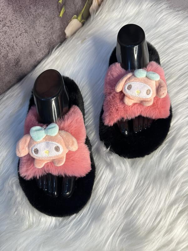 Dép nữ .dép lê .dép lông quai chéo gắn sticker thỏ tai dài nhỏ.mẫu mới cho mùa thu đông năm nay DéP Slipper Có Quai