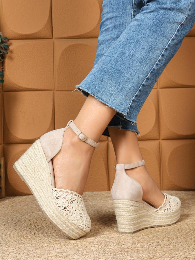 Product Introduction of Women's Fashionable Lace Up Platform Sandals, Boho Style Hollow Out Design Wedge Sandals for Beach Vacation, Casual Versatile Shoes for Women, Girl 4