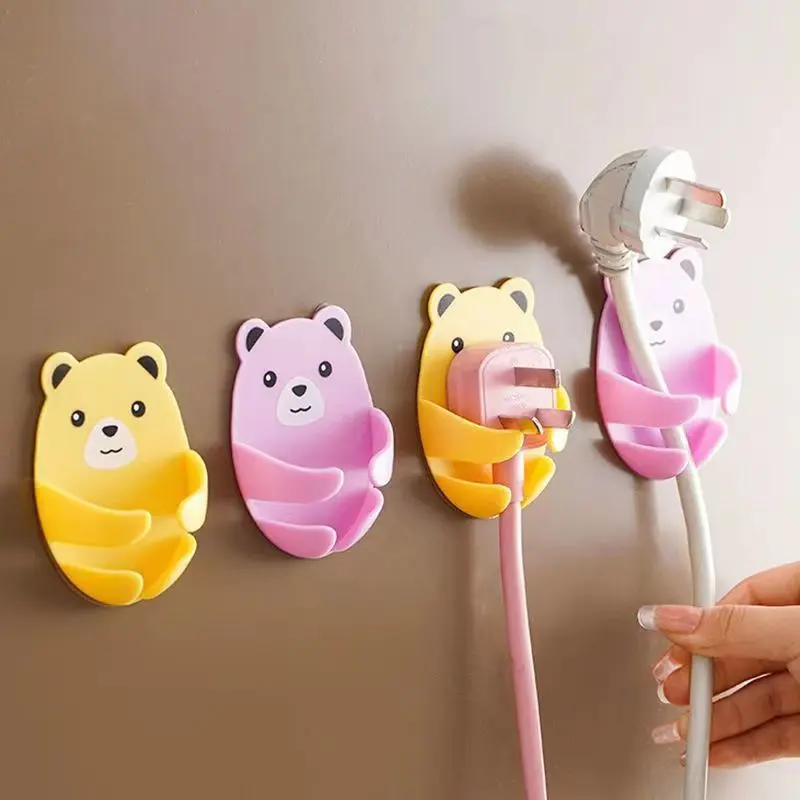 No-Drill Plug Hook, Multi-Functional Strong No-Trace Cartoon Hugging Bear Power Data Cable Organizer, Kitchen Storage Organizer Adhesive Hook