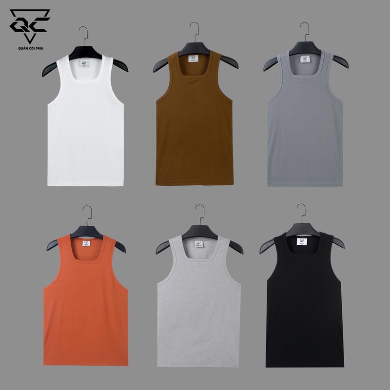 Xả Kho Áo 3 lỗ (vải  tăm hàn ) cổ vuông  Nam , hai màu trắng đen Nữ  AT-177 (Quân còi 1988) Menswear Trắng Dệt Cotton Thông thường Cổ tròn Trơn Kẻ sọc Kim Tuyến