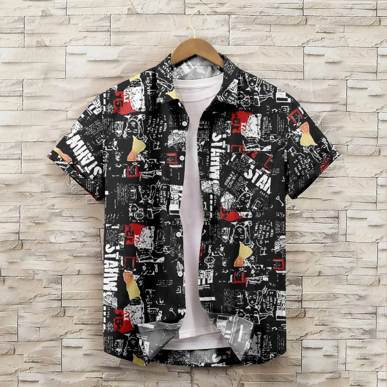 Kemeja Motif Pria Boyi Top Man Lengan Pendek casual Distro Kerja Baju Katun Formal Kancing Kerah Panjang Kerah Panjang Simple Standar