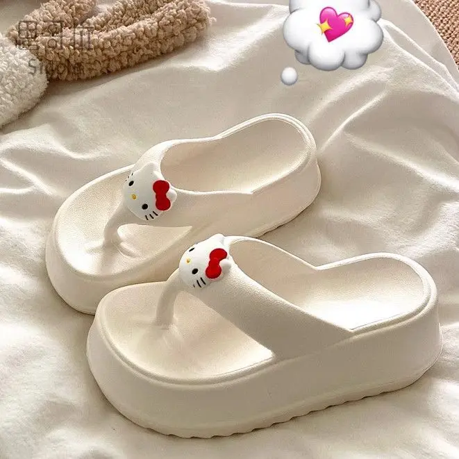 Dép Xỏ Ngón Hello Kitty, Thiết Kế Dễ Thương, Dành Cho Nữ, Có Thể Mặc Ngoài Trời, Thích Hợp Đi Bờ Biển Và Bãi Biển, Dép Đế Xuồng Đế Muffin, Dép Mới 2024 DéP Shoes GiàY
