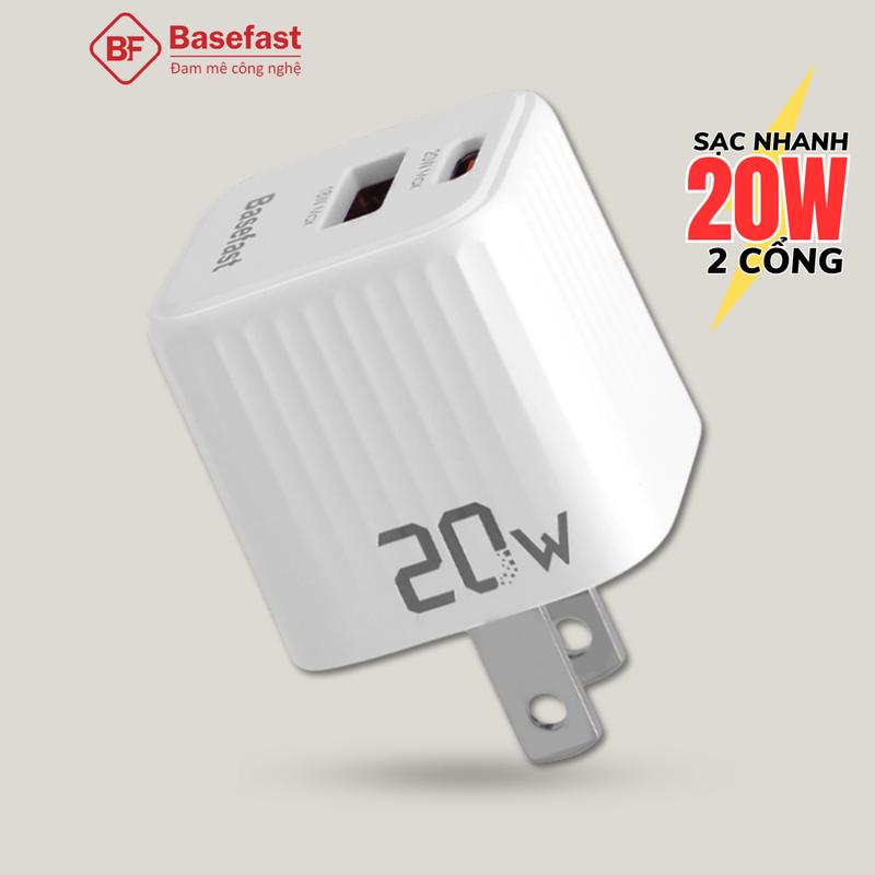 Củ sạc nhanh 20W 2 cổng Basefast cốc nhỏ gọn chống quá tải nhiệt cho iP 11 12 13 14 prosamsung xiaomi ...
