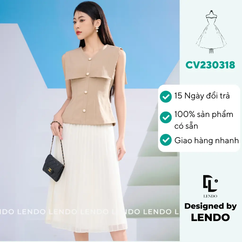 Chân Váy Dập Ly Tơ Óng LENDO CV230318 Nữ Khuy