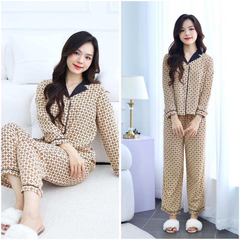 Pyzama mẫu New hàng thu đông đủ size smlxlxxl,chất lụa hàn mềm mịn mướt.phom dáng rộng tôn dáng Nữ Women 1