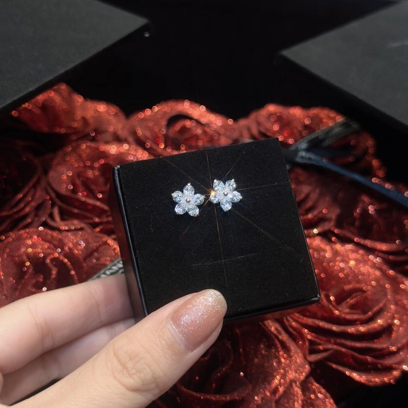 Phụ Kiện Bông Tai Bạc Hoa Mai 5 Cánh Đá Sáng Chui Đẩy Xi Kim (B360)