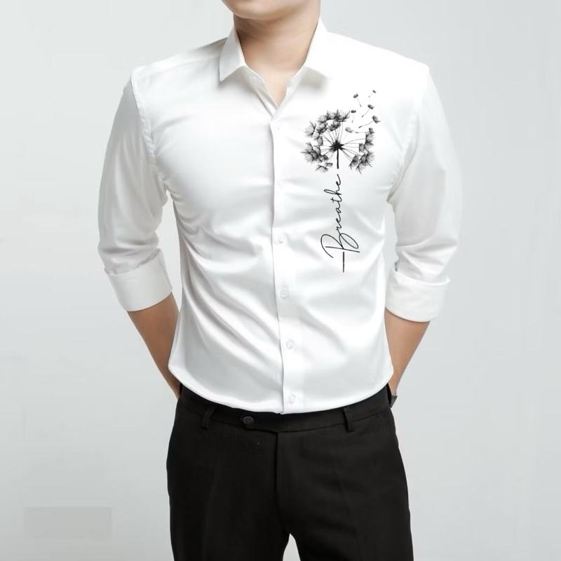 Áo Sơ Mi Nam Dài Tay In Hình “Breathe” Phối Bồ Công Anh Vải Lụa Mềm Mịn Sang Trọng ( Ảnh thật ). Menswear Shirt Kate