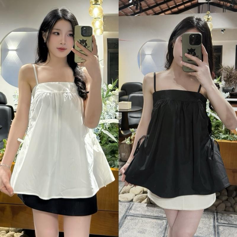  KangStudio -  M111  Set Babydoll 2 dây thiết kế dáng xoè phồng xếp li dễ thương 
