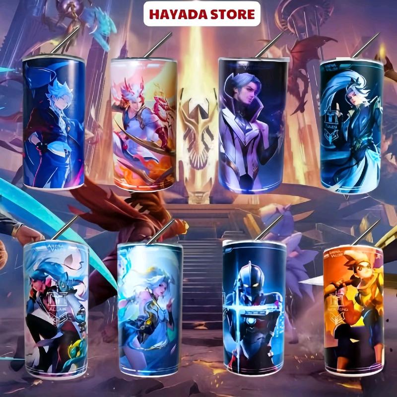 Bình Nước Giữ Nhiệt in Hình Skin Tướng Liên Quân Nakoth Thứ Nguyên Vệ Thần Không Bong Tróc Dung Tích 600ml Tặng Túi Đựng Ly Ống Hút Vầ Cọ Rửa Ống Hút