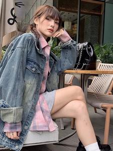 春秋カジュアルファッション ゆったりブルー無地ジャケット 男女兼用快適アウターウェア