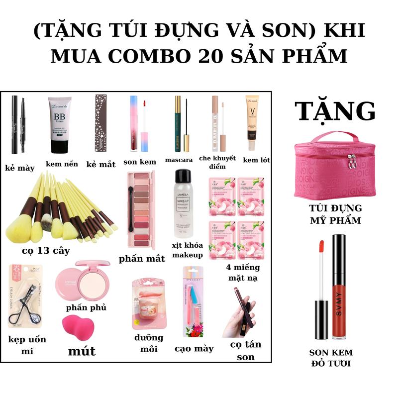 Bộ 20 món trang điểm mặt giành cho nữ Mascara Son Môi