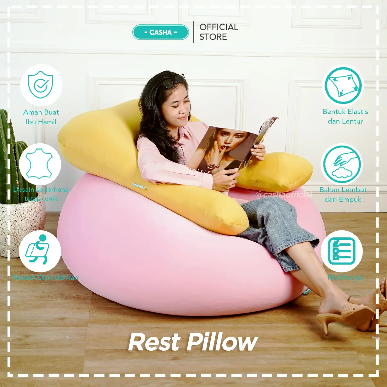 CASHA Rest Pillow - Bantal Leher Elastis - Sandaran Kepala - Size Besar Bed Polyester