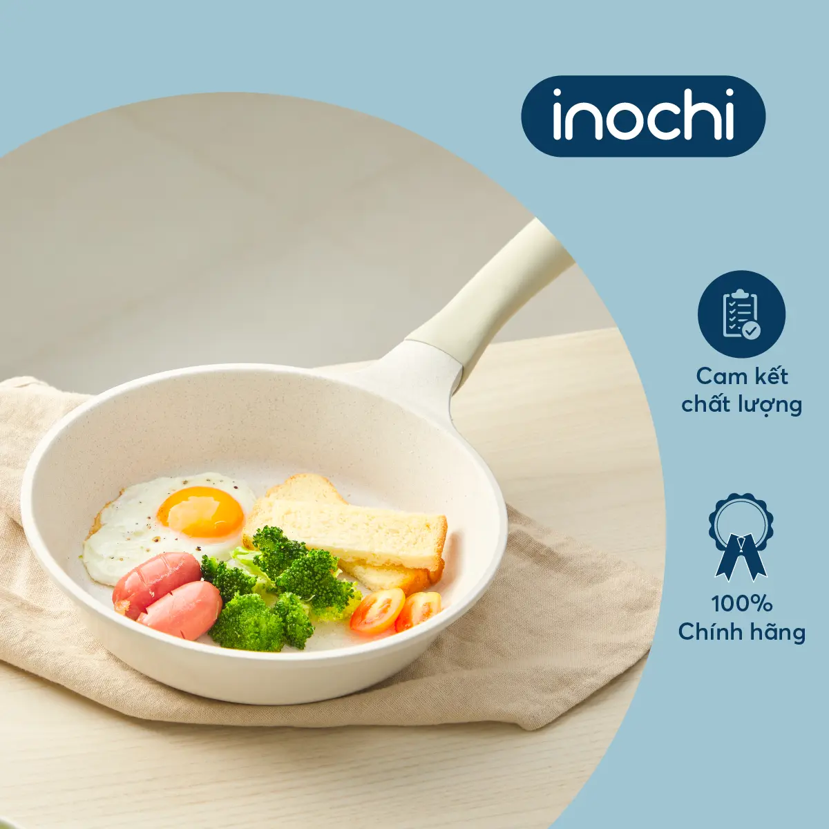[Chảo rán] Chảo vân đá Inochi Omi Simple, chảo chống dính, chảo rán 20cm/24cm/ 26cm/28cm, chảo đáy dày, chảo lòng trắng màu pastel