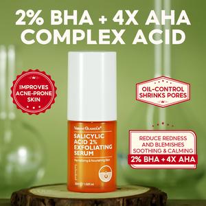 Salicylic Acid Exfoliating Serum AHA+BHA 2% Helps reduce acne appearance | Pore Minimizer VIBRANT GLAMOUR Reduce Redness and Blemishes Brightening Complexion Smooth Texture Suitable for Oily & Acne-Prone Skin Care 30ml Cleansing