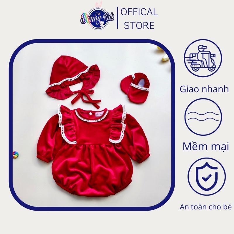 Bodysuit Nhung Đỏ Cánh Tiên Cho Bé Gái 0-12 Tháng Kèm Mũ Và Tất Chân, Váy Sơ Sinh, Váy Đầy Tháng Bé Gái, Đầm Thôi Nôi