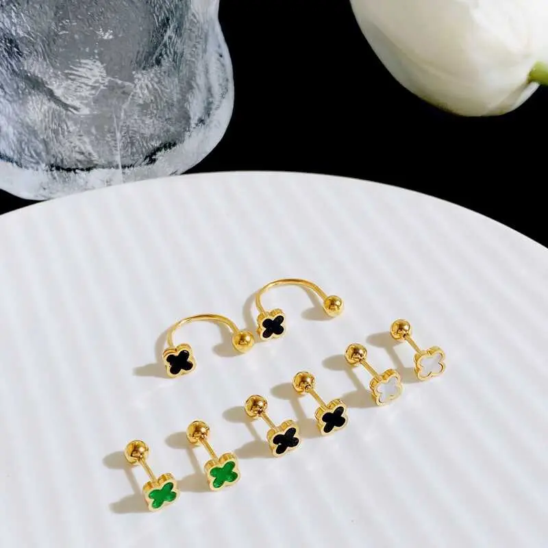 Bông Tai Thép Titan Thiết Kế Cỏ D, Khóa Hạt Đề Can Bốn Lá, Nhiều Màu Sắc, Phong Cách Hàn Quốc Women Hoa Hoa Tai 2