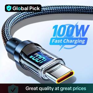 100W Fast Charging Type-C Data Cable, Intelligent Digital Display Phone Charging Cable, Wear-Resistant Nylon Braided Durable Data Cable for Type C Charger & Fast Turbo Charger, USB Cable
