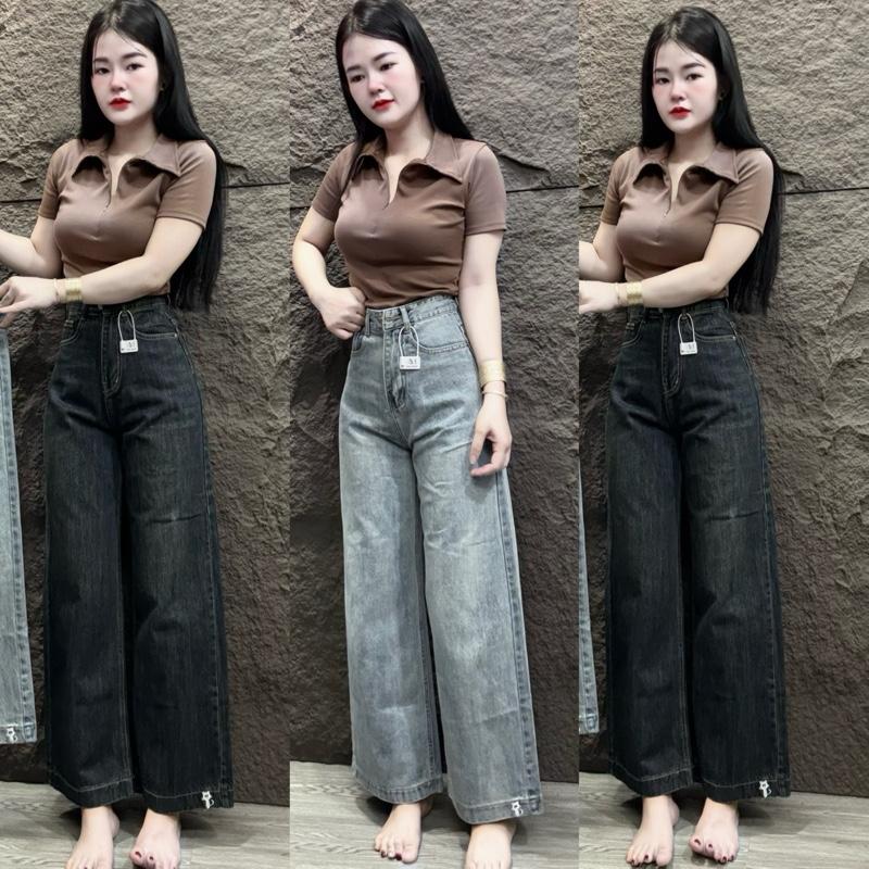 {[ S,M,L,XL ]} Quần Jeans Xuông 9 Tất Nữ ||OX07: 762|| Thêu Mèo Cạp Lưng Cao, Xanh Đậm 93-95cm - Pants, Women