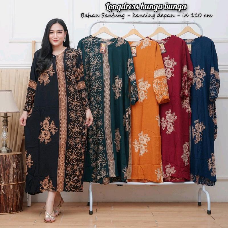 daster murah 100ribu dapat 3pcs longdress wanita cantik new motif Bunga Bunga Musim panas Musim dingin Busui Kancing citra Tidur Bumil Rayon 2