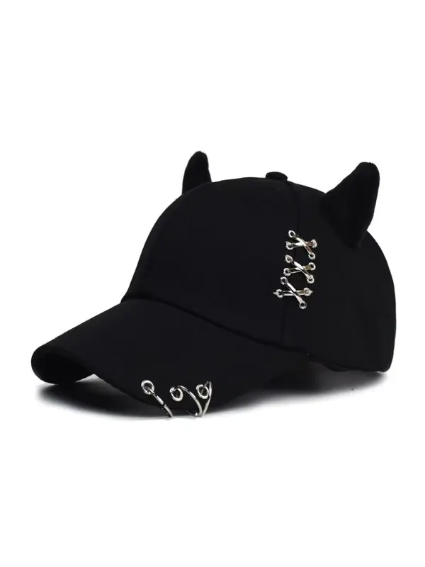 Cute Cat Ear Decor Baseball Cap, Street Style Rings Decor Baseball Cap for Men & Women, Fashion Accessories for Outdoor Sports 0