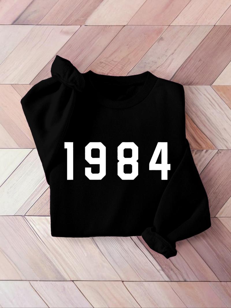 Product Introduction of Sporty Women's "1984" Number Print Thermal Lined Sports Sweatshirt, Sports Long Sleeve Crew Neck Pullover for Yoga Gym Fitness Wear, Ladies Sportswear for All Seasons 6