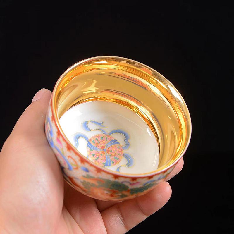 Product Introduction of 24K Gold Silk Dragon and Phoenix Jianzhan Master Cup Tea Cup White Jade Gilding Tea Cup Porcelain Kung Fu Tea Set Single Cup 17