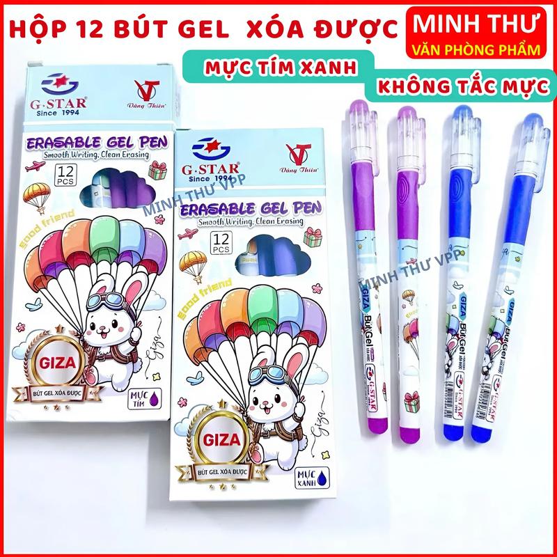  HỘP 12 BÚT GEL XÓA ĐƯỢC GIZA GStar Mực Tím Xanh  Ngòi Kim 0.38mm  Có Nệm Định Vị Tay Cầm Cho Bé Bút Gel Học Sinh Bôi Xóa Được Viết Êm Không Tắc Mực 