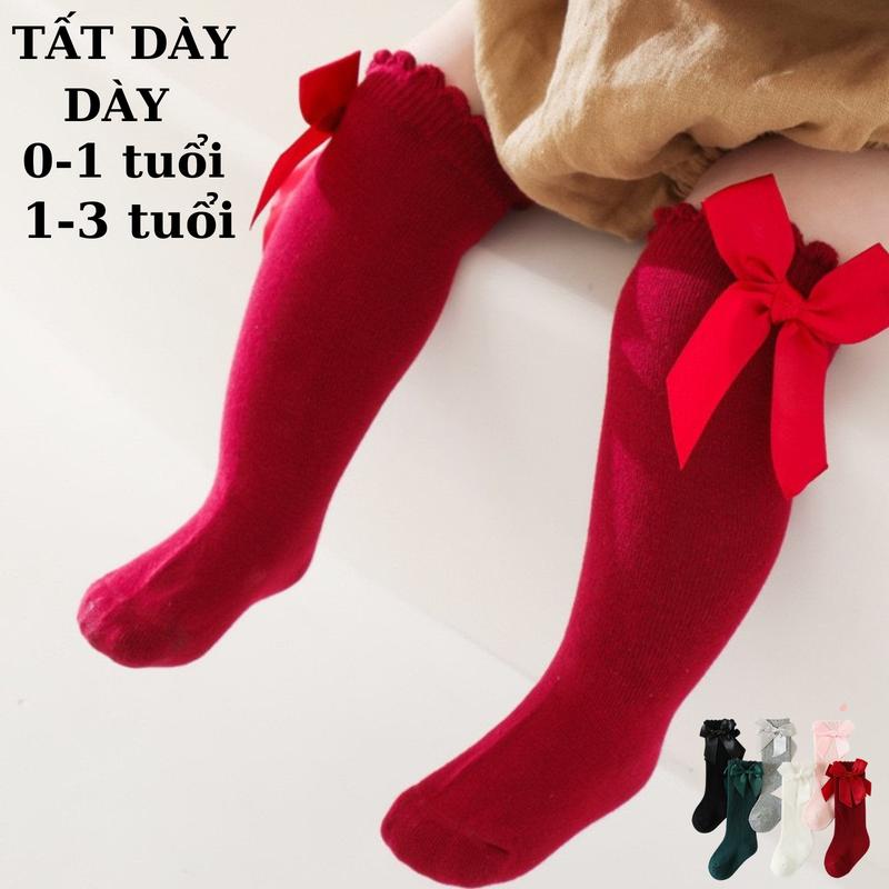 mã 07 [0-1 tuổi]tất cổ dài dày đến đùi gối đính nơ phong cách cotton , phong cách vintage cho bé