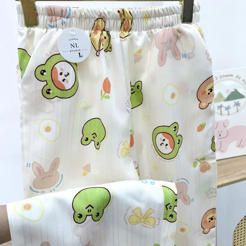[XẢ HÀNG] Quần suông chất đũi gân hoạ tiết dễ thương 40-60kg 5