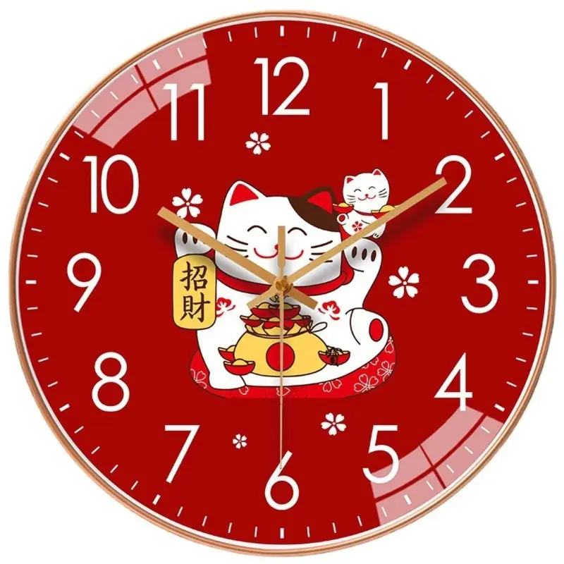 Đồng Hồ Treo Tường Gia Dụng, Thiết Kế May Mắn Chất Lượng Cao, Thời Trang Đơn Giản, Im Lặng, Màu Đỏ Dễ Thương, Thích Hợp Để Đồ Trang Trí Phòng Khách, Kích Thước 8 Inch, Đồ Trang Trí Nội Thất 4