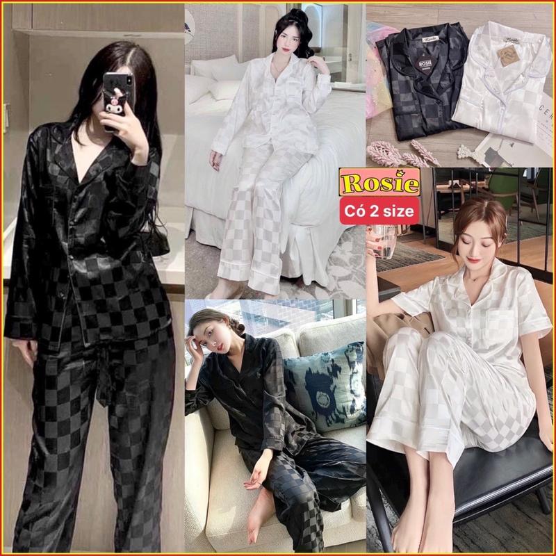 [ Có 2 size ] Đồ bộ ngủ pijama nữ Gấm ô vuông đen / trắng cực sang trọng