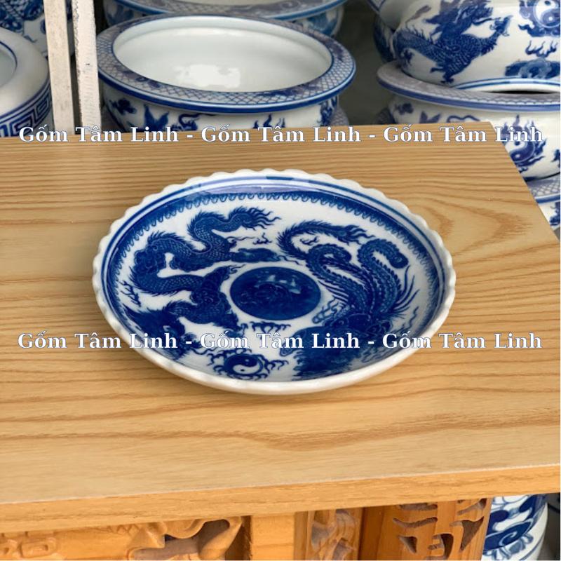 Product Introduction of Đĩa thờ cúng, đĩa đựng trầu, đĩa đựng cau, đĩa xin đài âm dương vẽ rồng men xanh trắng Bát Tràng 14