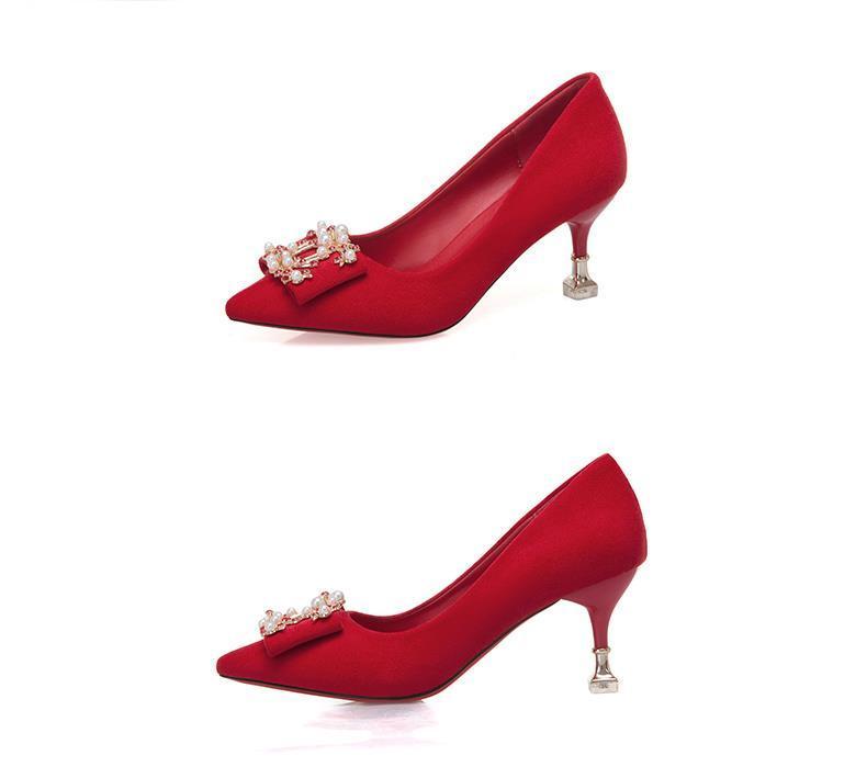 Product Introduction of Giày Cao gót Cho Nữ, Xiuhe-red, Giày Cao Gót Cho Phù Rể Và Cô Dâu, Giày Cưới, Khóa Vuông Trung Quốc, Thích Hợp Cho Cô Dâu Và Phụ Nữ Mang Thai, Gót Trung Bình 19