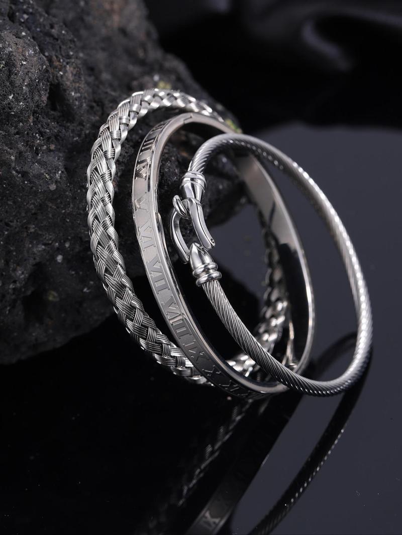 Product Introduction of Stainless Steel Bracelet Set, Hip-hop Punk Style Open Weave Horseshoe Buckle Design Bracelet for Men & Women, Trendy All-match & Exquisite Jewelry for Birthday Gift 3